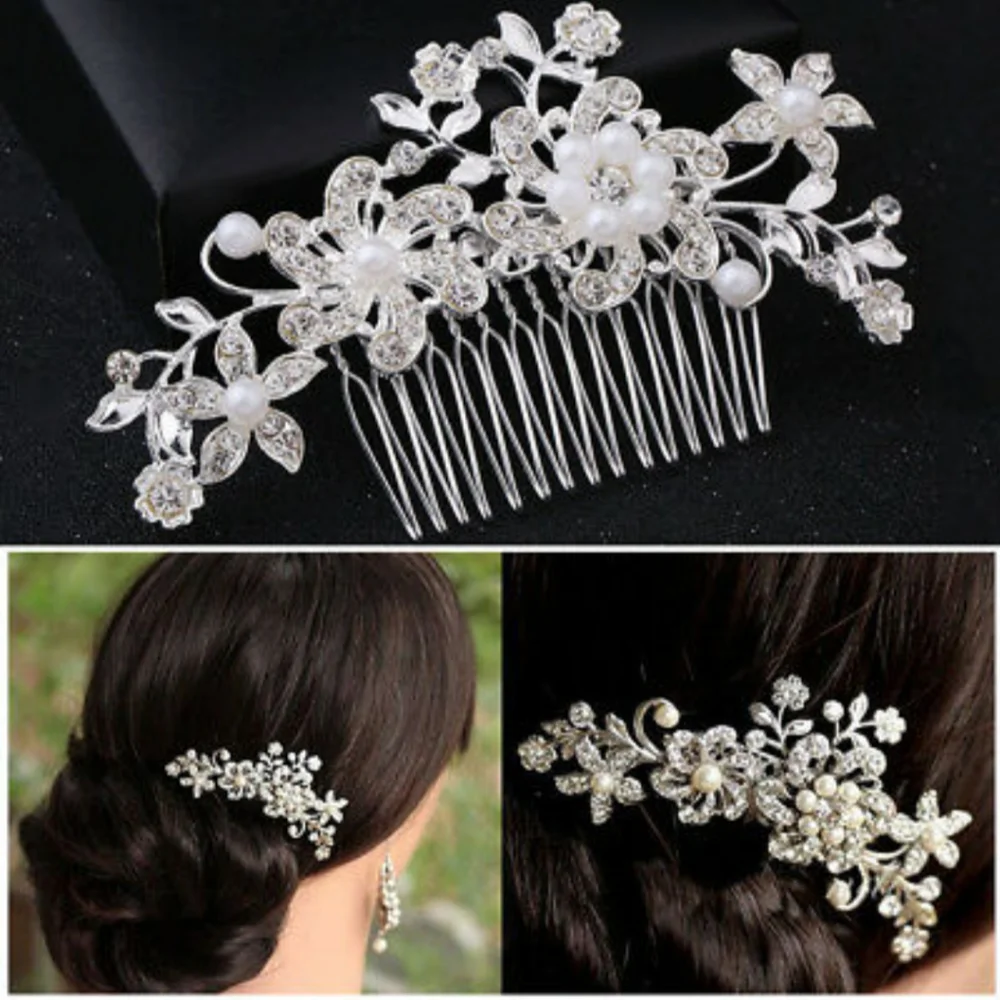 White Pearl Floral Fancy Bridal Hair Comb  New